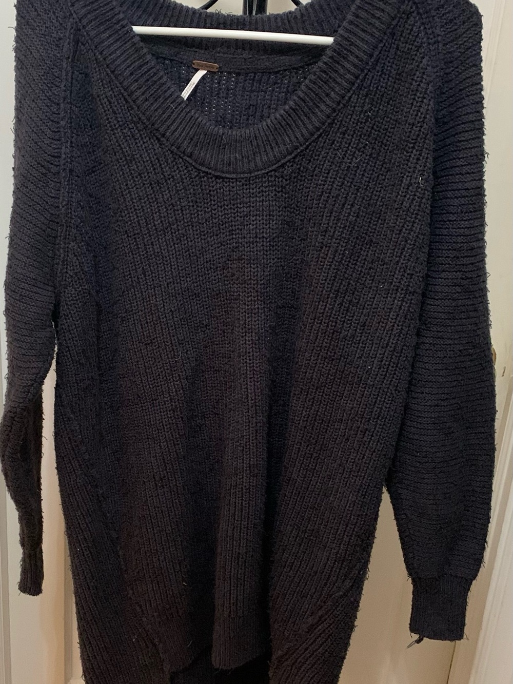 Free People Black Ribbed Knit Crewneck Sweater Size Small
